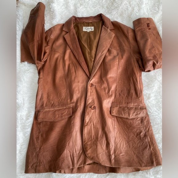 Scully VTG Genuine Leather Jacket Blazer Tan Cognac Sport Coat Lined Size 42 R - Picture 3 of 16
